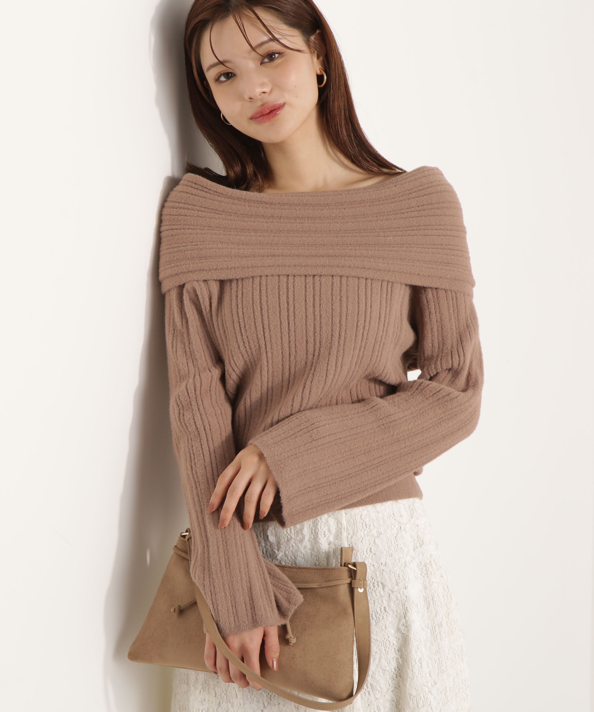PROPORTION BODY DRESSING「ランダムリブオフショルニット 25AW」|ニット・セーター|モカ1