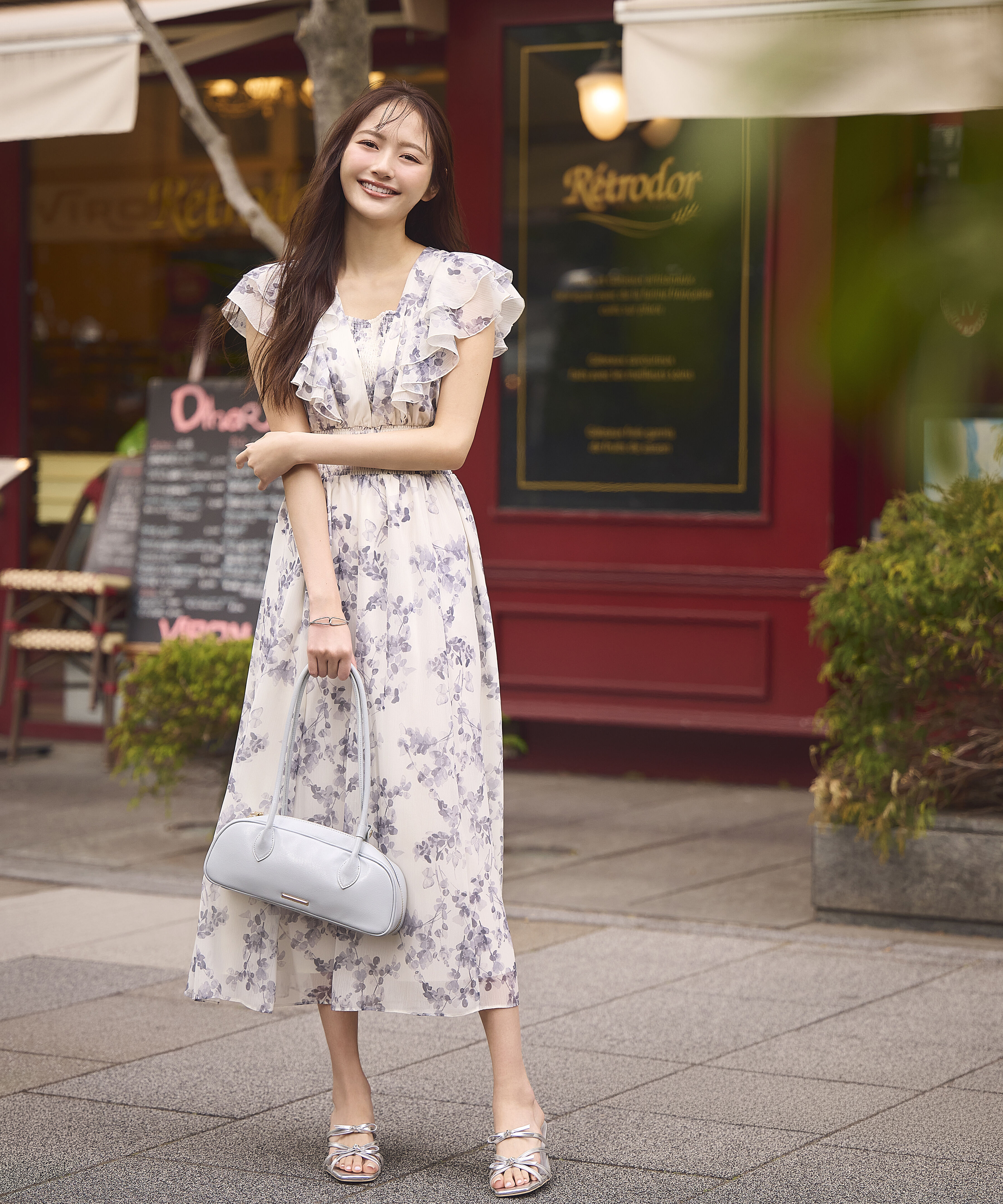 PROPORTION BODY DRESSING「ラッフル袖花柄ワンピース 26SS」|ワンピース|エクリュ&times;グレ