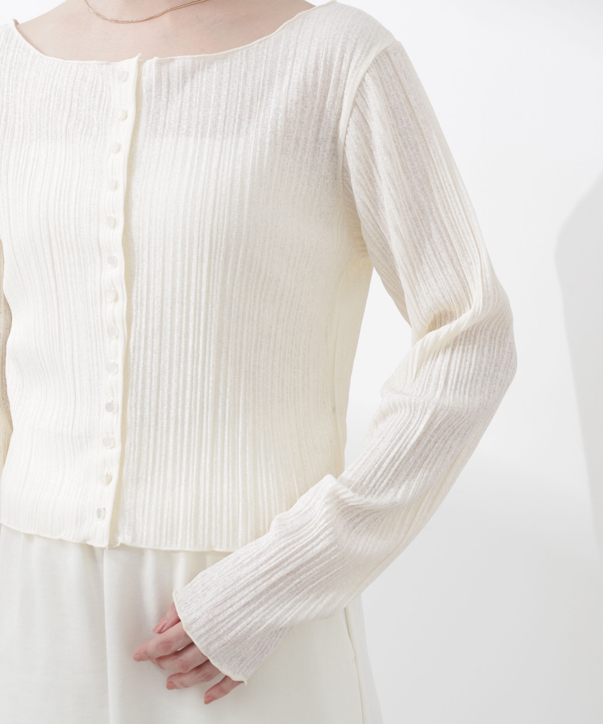 PROPORTION BODY DRESSING「〈a/mie〉前後2wayプリーツカットソーカーディガン 26SS」|Tシャツ・カットソー|