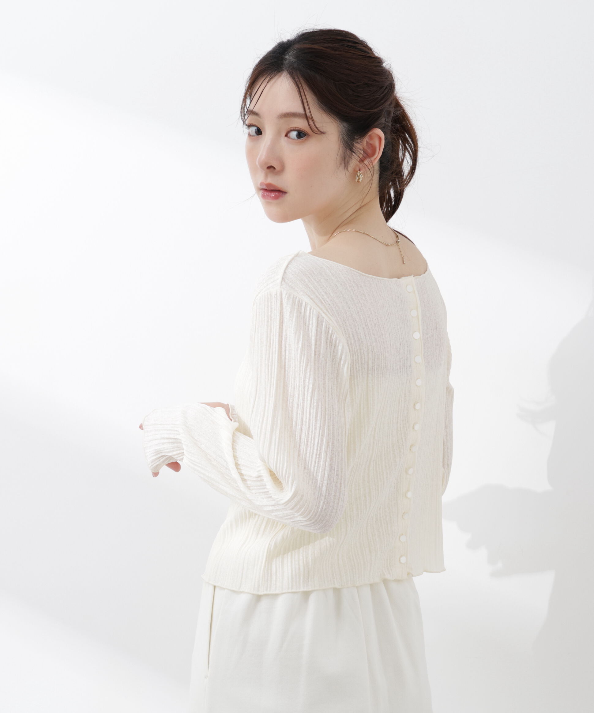 PROPORTION BODY DRESSING「〈a/mie〉前後2wayプリーツカットソーカーディガン 26SS」|Tシャツ・カットソー|