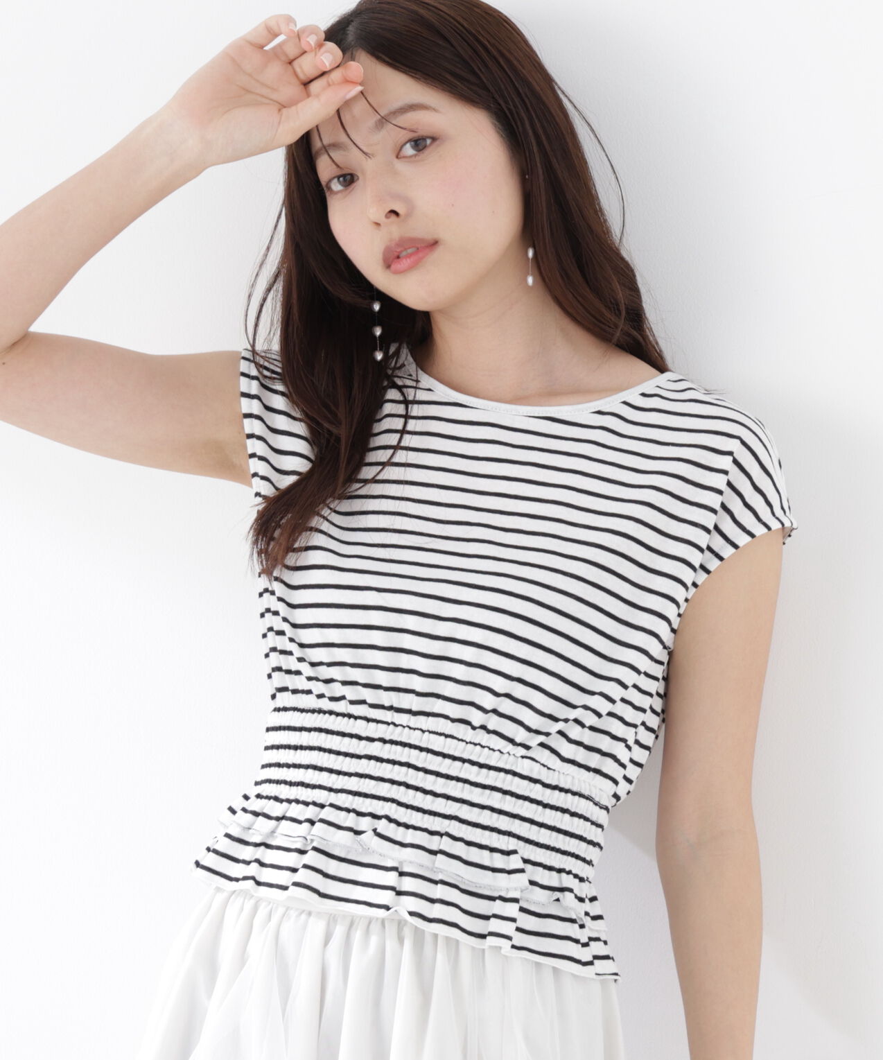 PROPORTION BODY DRESSING「ウエストギャザーカットトップス」|Tシャツ・カットソー|ホワイト&times;ブ  1