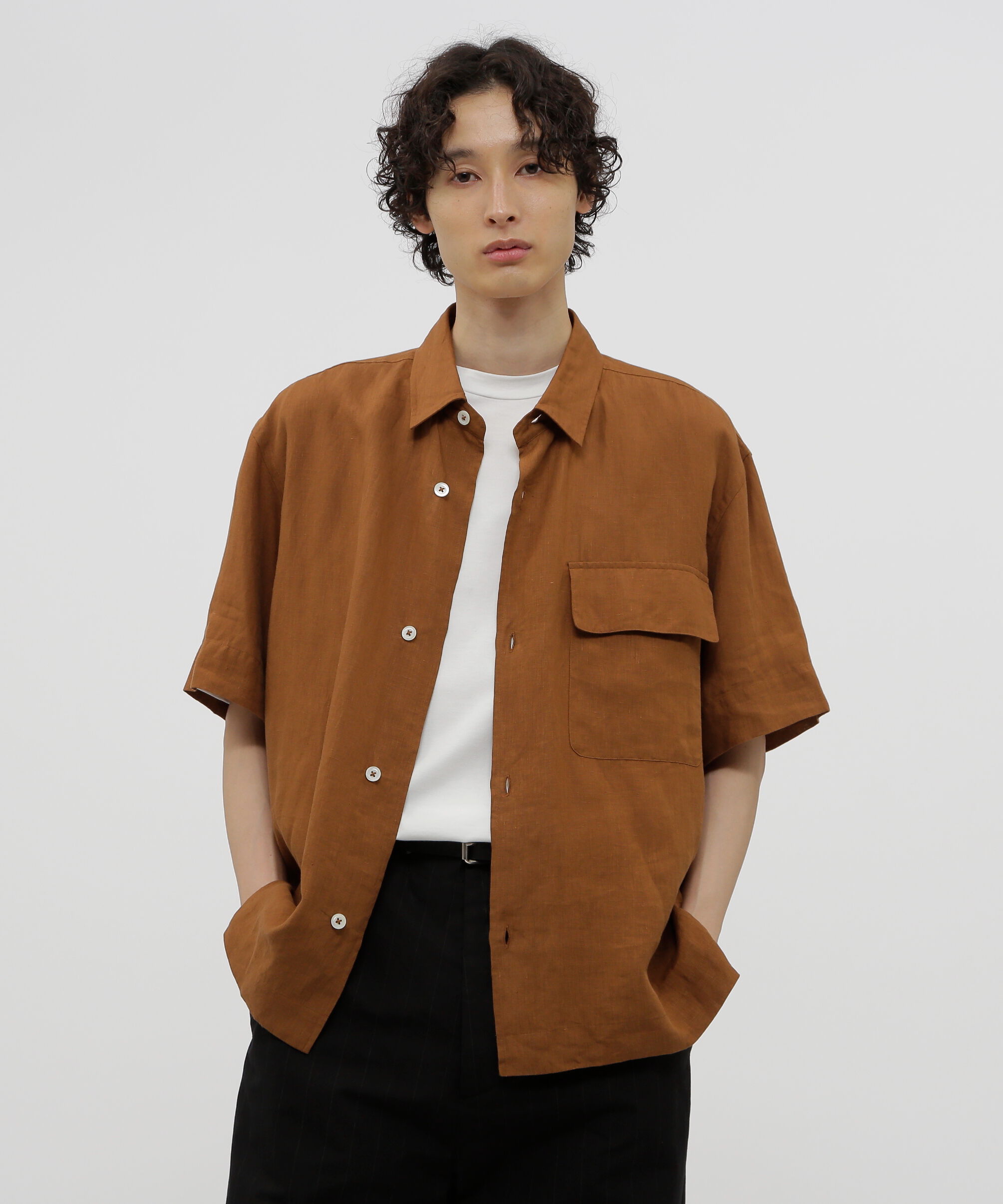 MARGARET HOWELL「SHIRTING LINEN SHIRT」|シャツ・ブラウス|BROWN