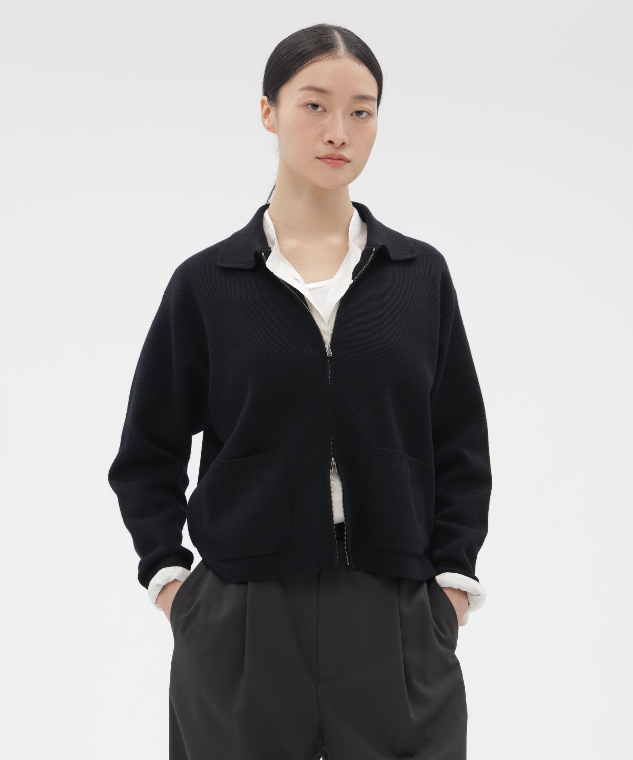  「FINE WOOL MILANO RIB KNITWEAR」|カーディガン|BLACK