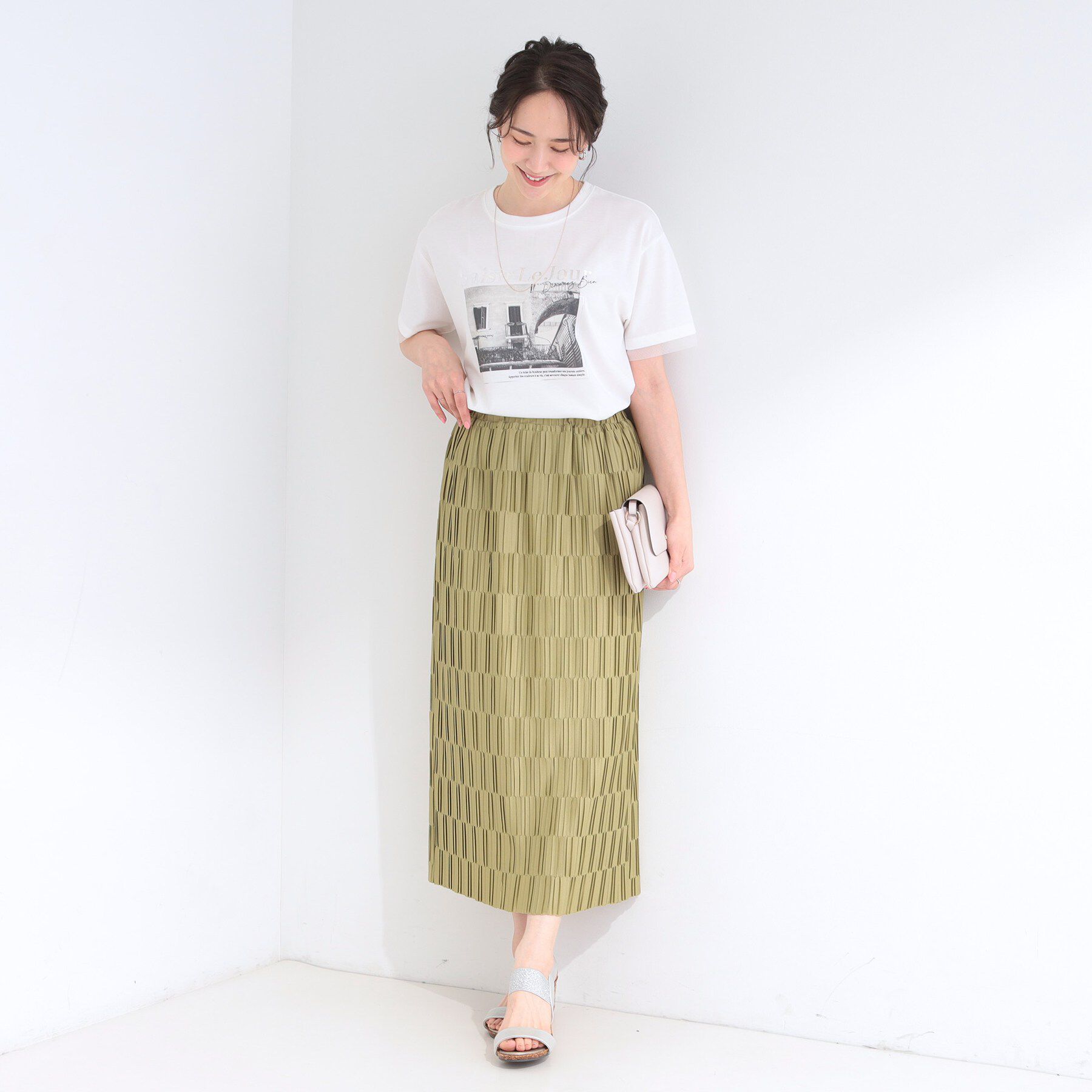 SHOO･LA･RUE「【ひんやり/S-LL/洗濯機可】色・柄選べる お袖チュールレイヤード プリントアソートTシャツ」|Tシャツ・カットソー|