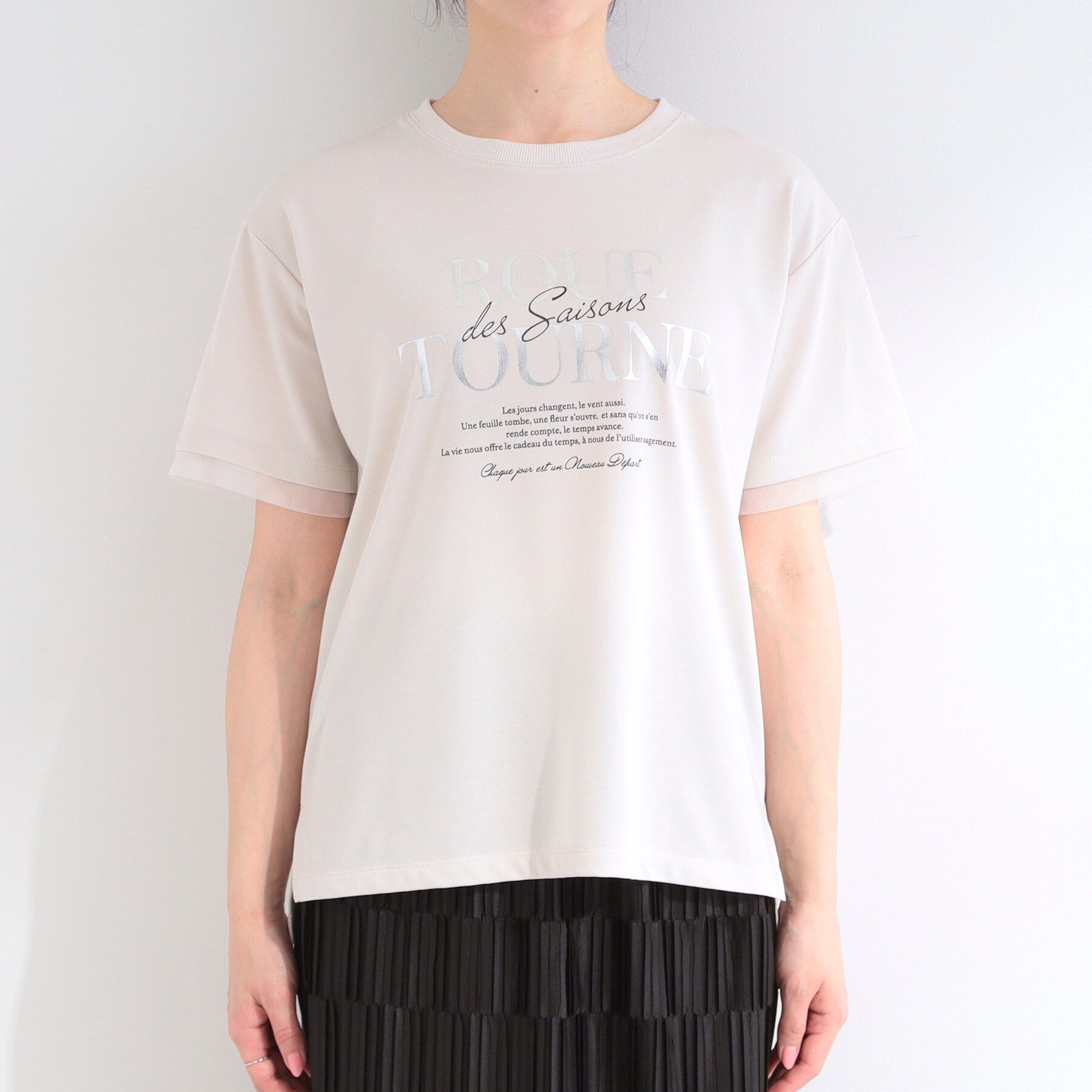 SHOO･LA･RUE「【ひんやり/S-LL/洗濯機可】色・柄選べる お袖チュールレイヤード プリントアソートTシャツ」|Tシャツ・カットソー|