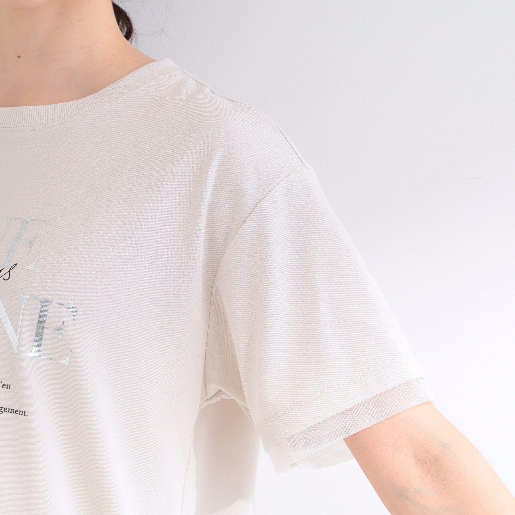 SHOO･LA･RUE「【ひんやり/S-LL/洗濯機可】色・柄選べる お袖チュールレイヤード プリントアソートTシャツ」|Tシャツ・カットソー|