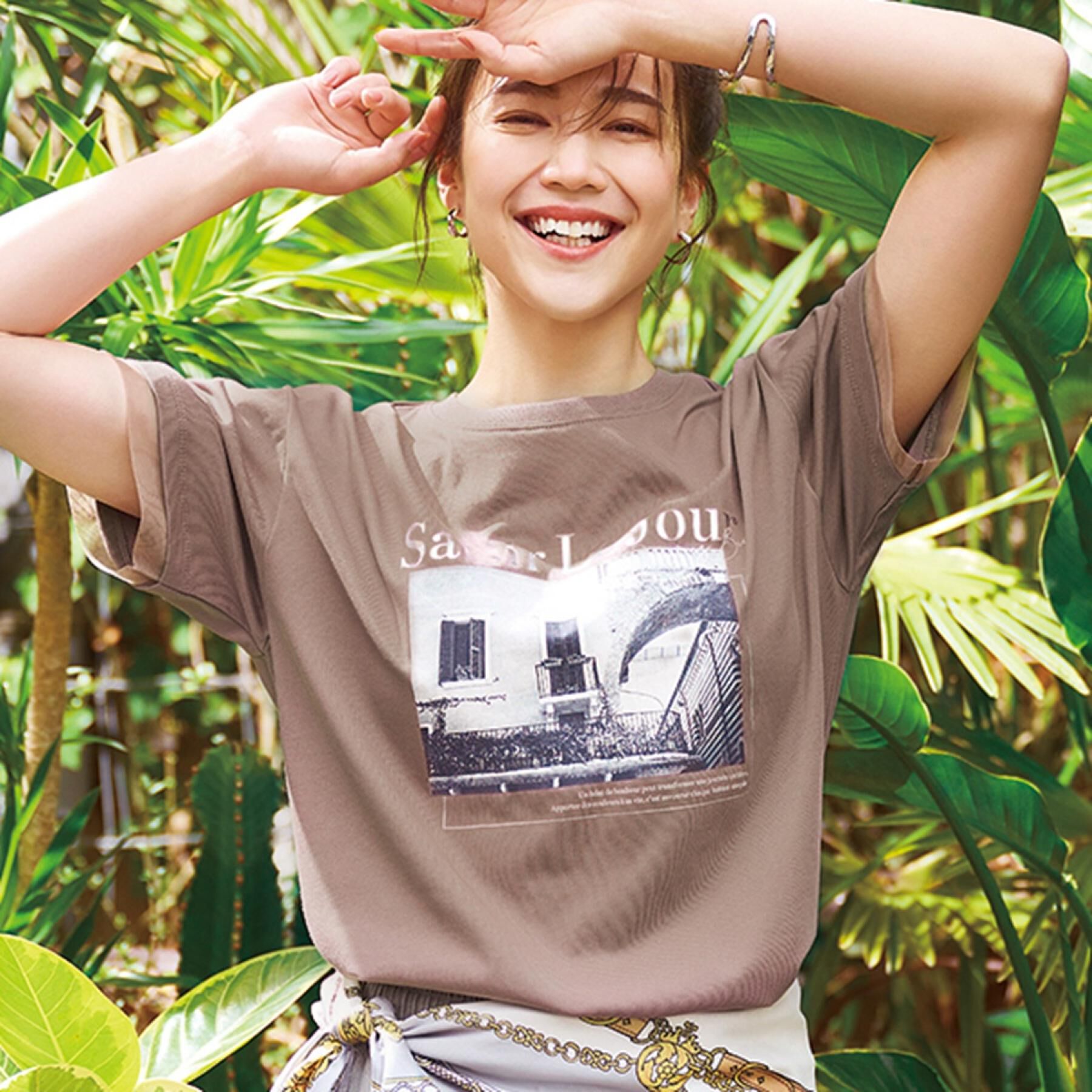SHOO･LA･RUE「【ひんやり/S-LL/洗濯機可】色・柄選べる お袖チュールレイヤード プリントアソートTシャツ」|Tシャツ・カットソー|