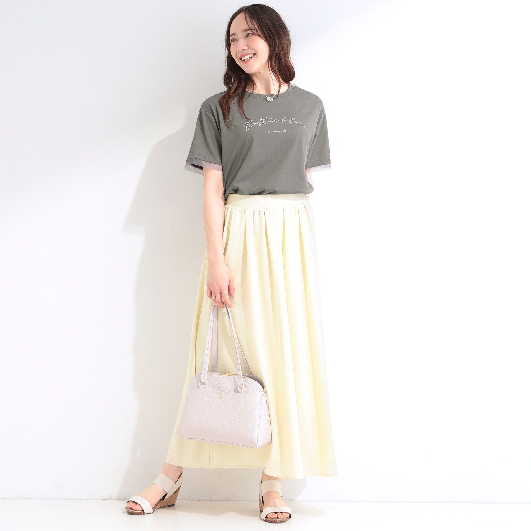 SHOO･LA･RUE「【ひんやり/S-LL/洗濯機可】色・柄選べる お袖チュールレイヤード プリントアソートTシャツ」|Tシャツ・カットソー|