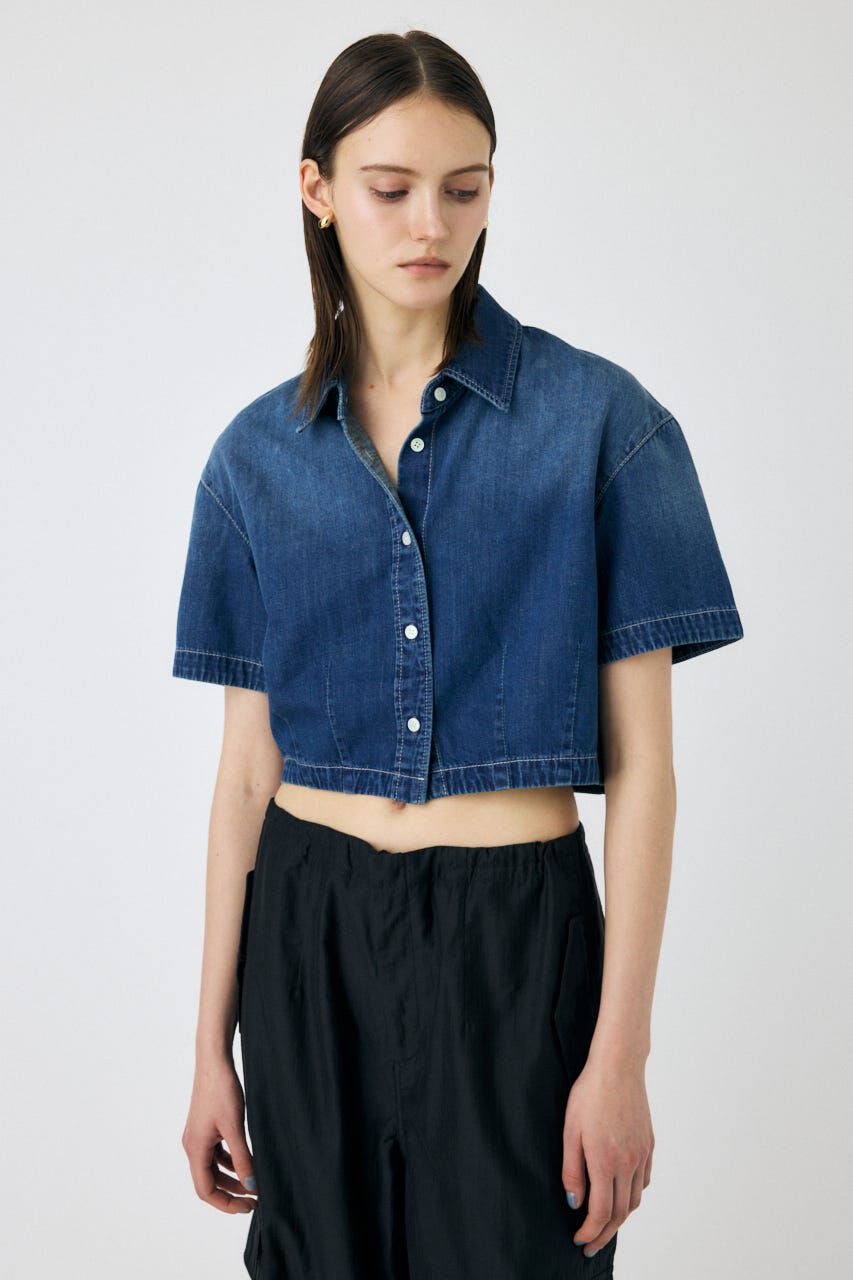 MOUSSY「DENIM CROP シャツ」|シャツ・ブラウス|BLU