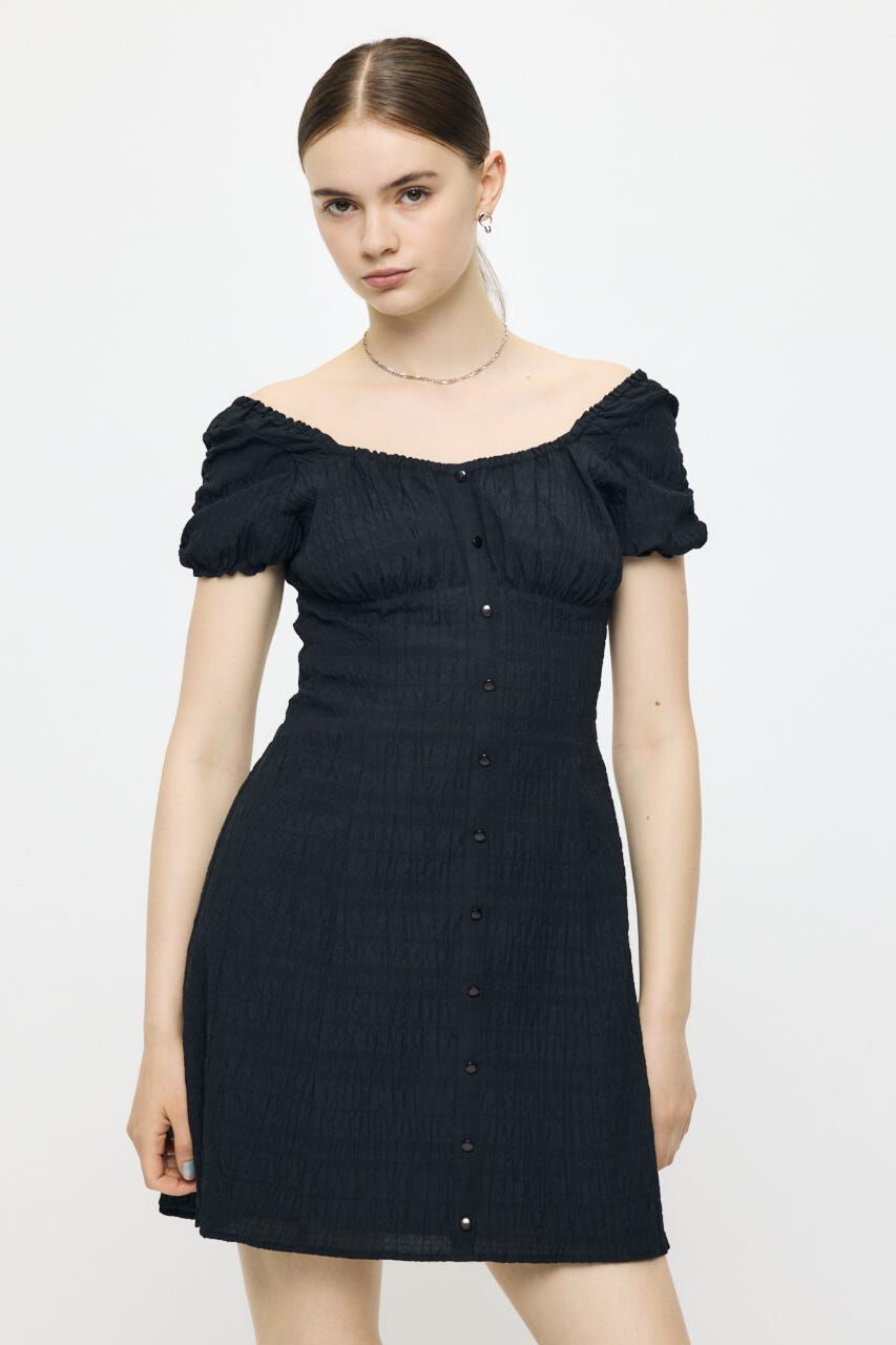 MOUSSY「2WAY SHIRRING MINI ドレス」|ワンピース|BLK