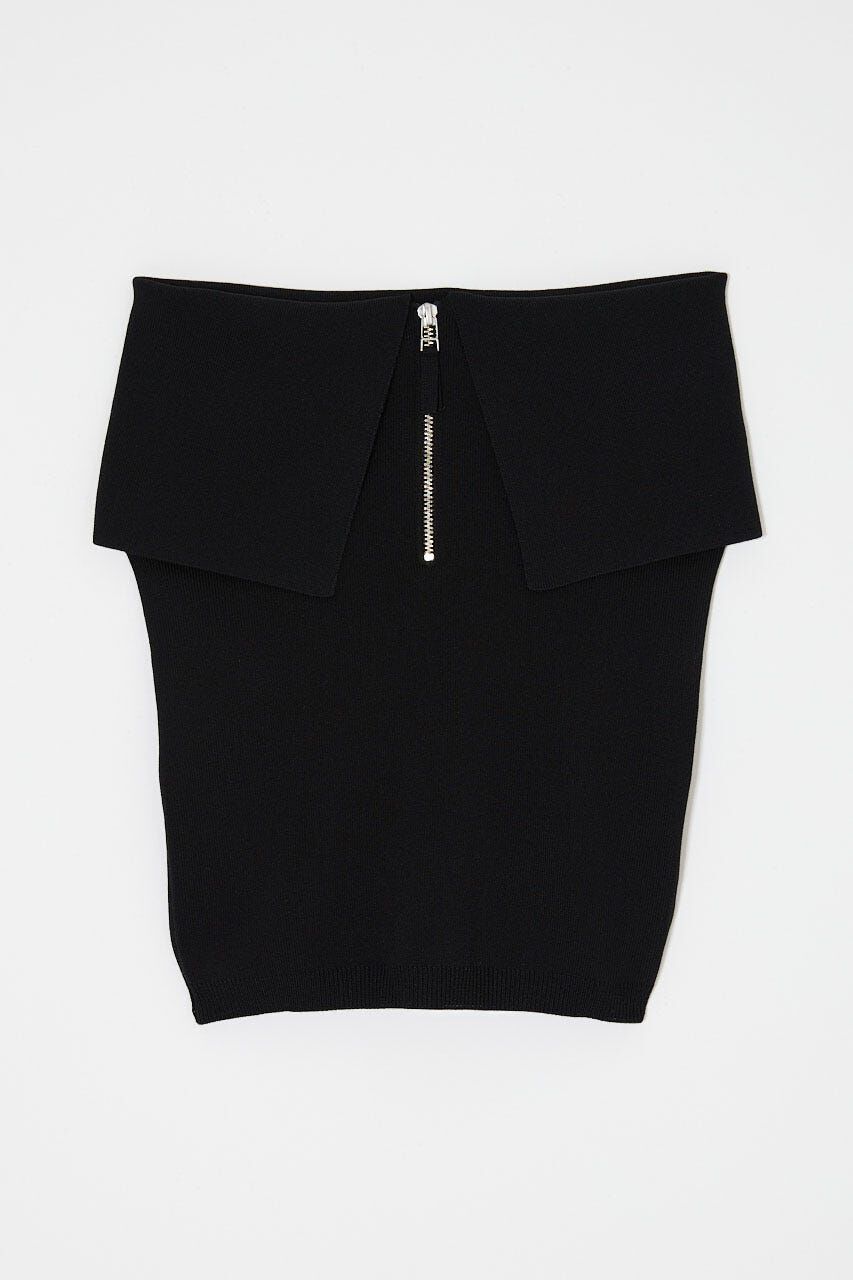 MOUSSY「OFF SHOULDER HALF ZIP ニットトップス」|ニット・セーター|BLK