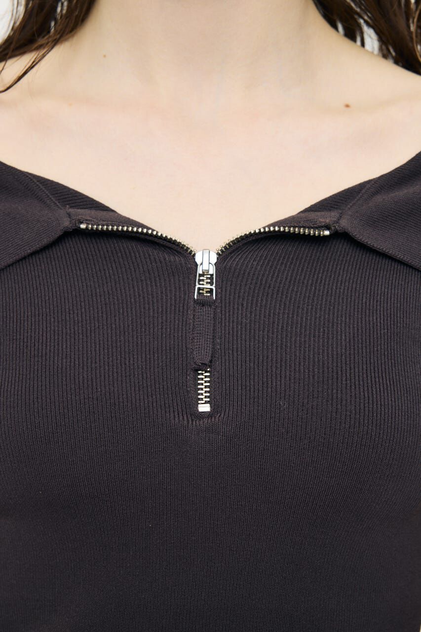 MOUSSY「OFF SHOULDER HALF ZIP ニットトップス」|ニット・セーター|