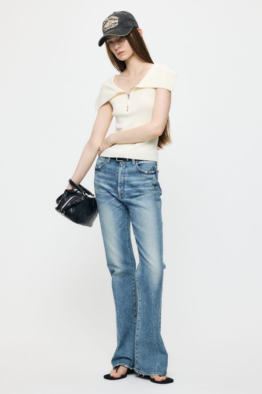 MOUSSY「OFF SHOULDER HALF ZIP ニットトップス」|ニット・セーター|