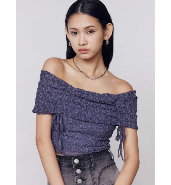 EMODA「レースギャザーオフショルダートップ」|Tシャツ・カットソー|ブルー