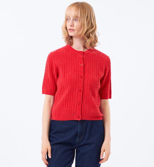 MACKINTOSH PHILOSOPHY「【予約販売】モールケーブル半袖カーディガン」|ニット・セーター|レッド