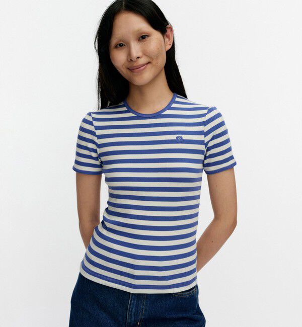 Marimekko「Kukkea Tasaraita Unikko Tシャツ」|シャツ・ブラウス|