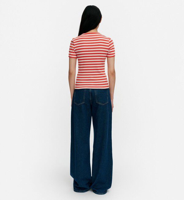 Marimekko「Kukkea Tasaraita Unikko Tシャツ」|シャツ・ブラウス|