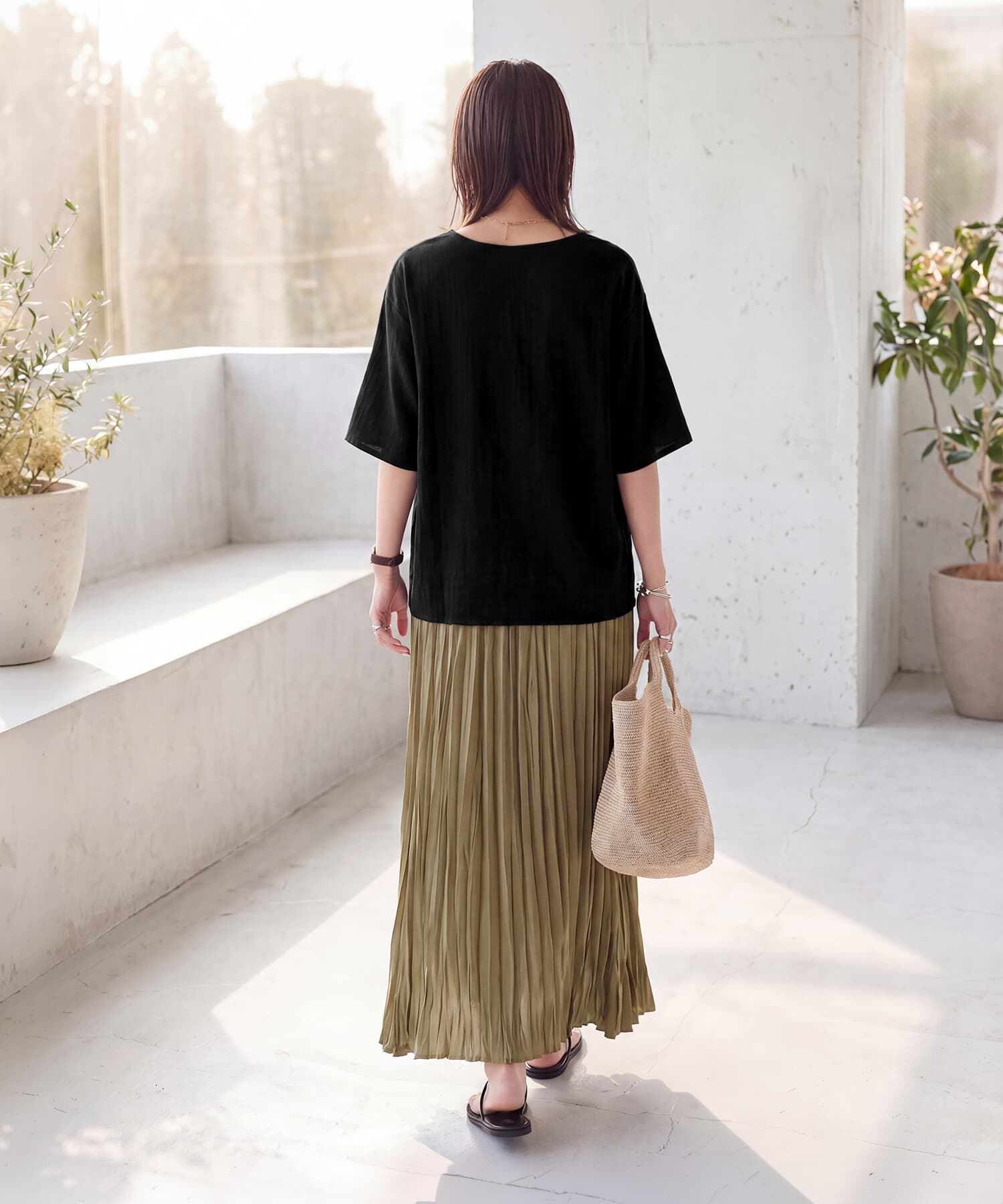 STYLE DELI「微シアー楊柳VネックTシャツ型ブラウス」|シャツ・ブラウス|