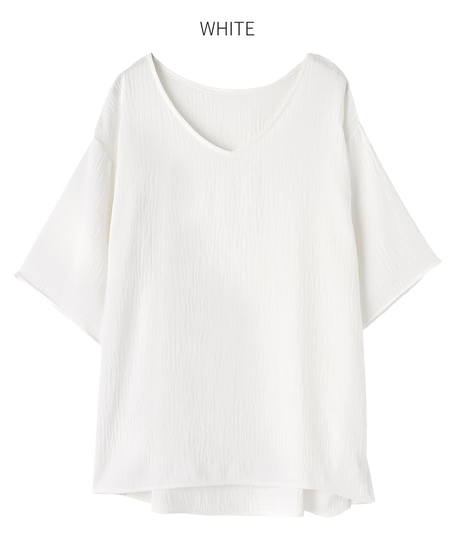 STYLE DELI「微シアー楊柳VネックTシャツ型ブラウス」|シャツ・ブラウス|