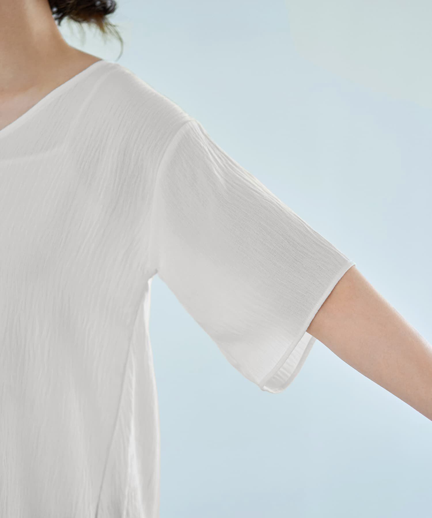 STYLE DELI「微シアー楊柳VネックTシャツ型ブラウス」|シャツ・ブラウス|