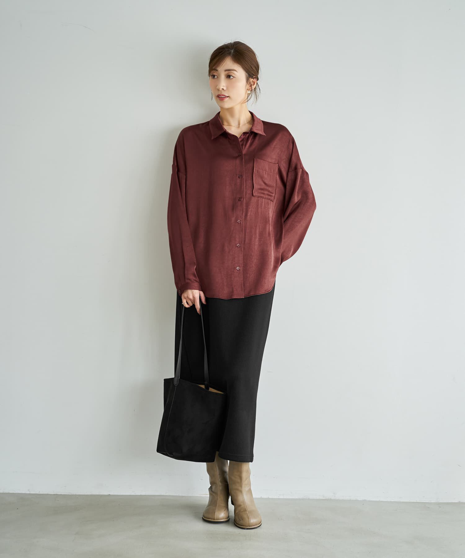 STYLE DELI「【LUXE】シボ入りとろみサテンシャツB」|シャツ・ブラウス|