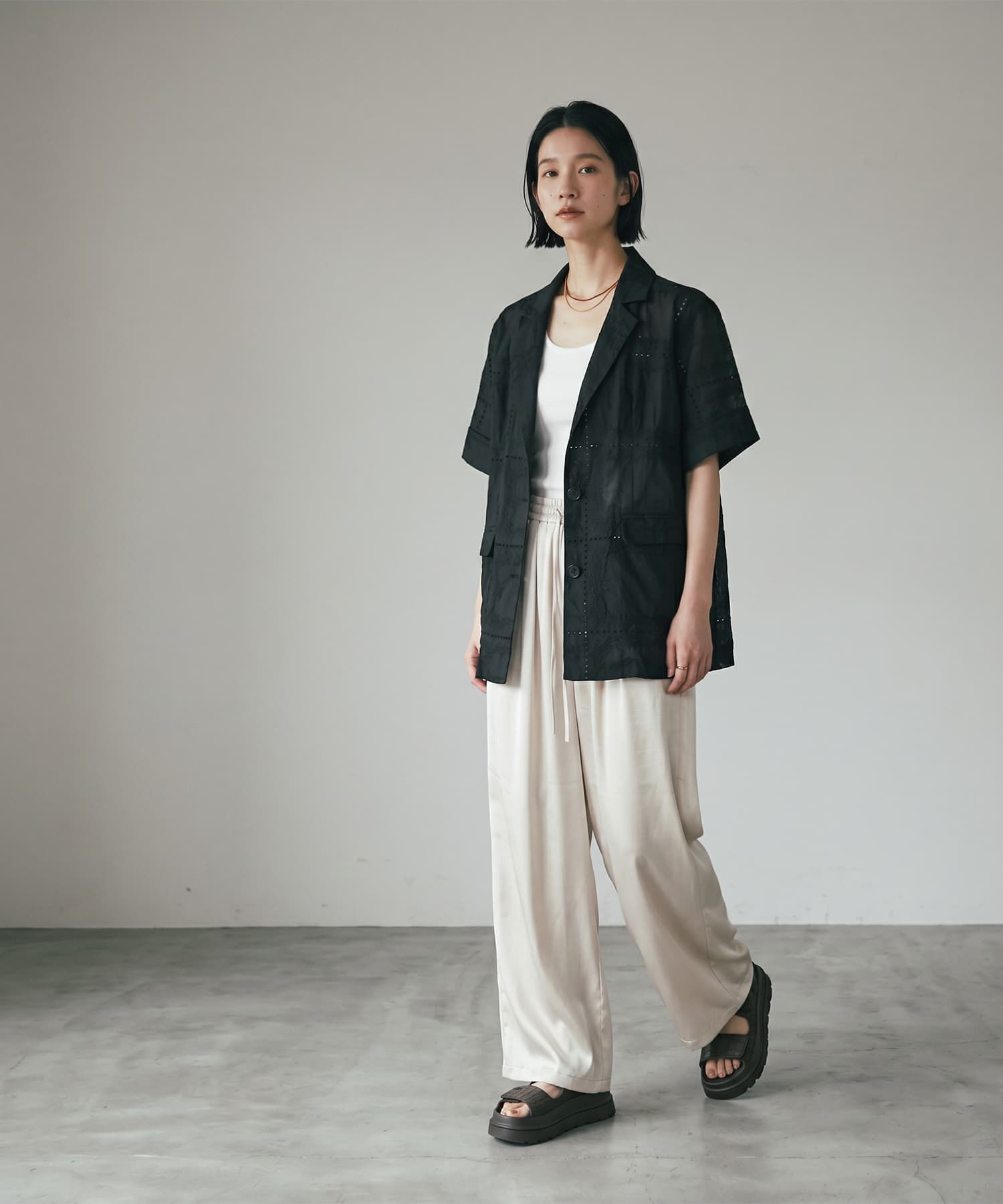 STYLE DELI「【BLK001】パッチワークシアーレーステーラードジャケット」|テーラードジャケット|