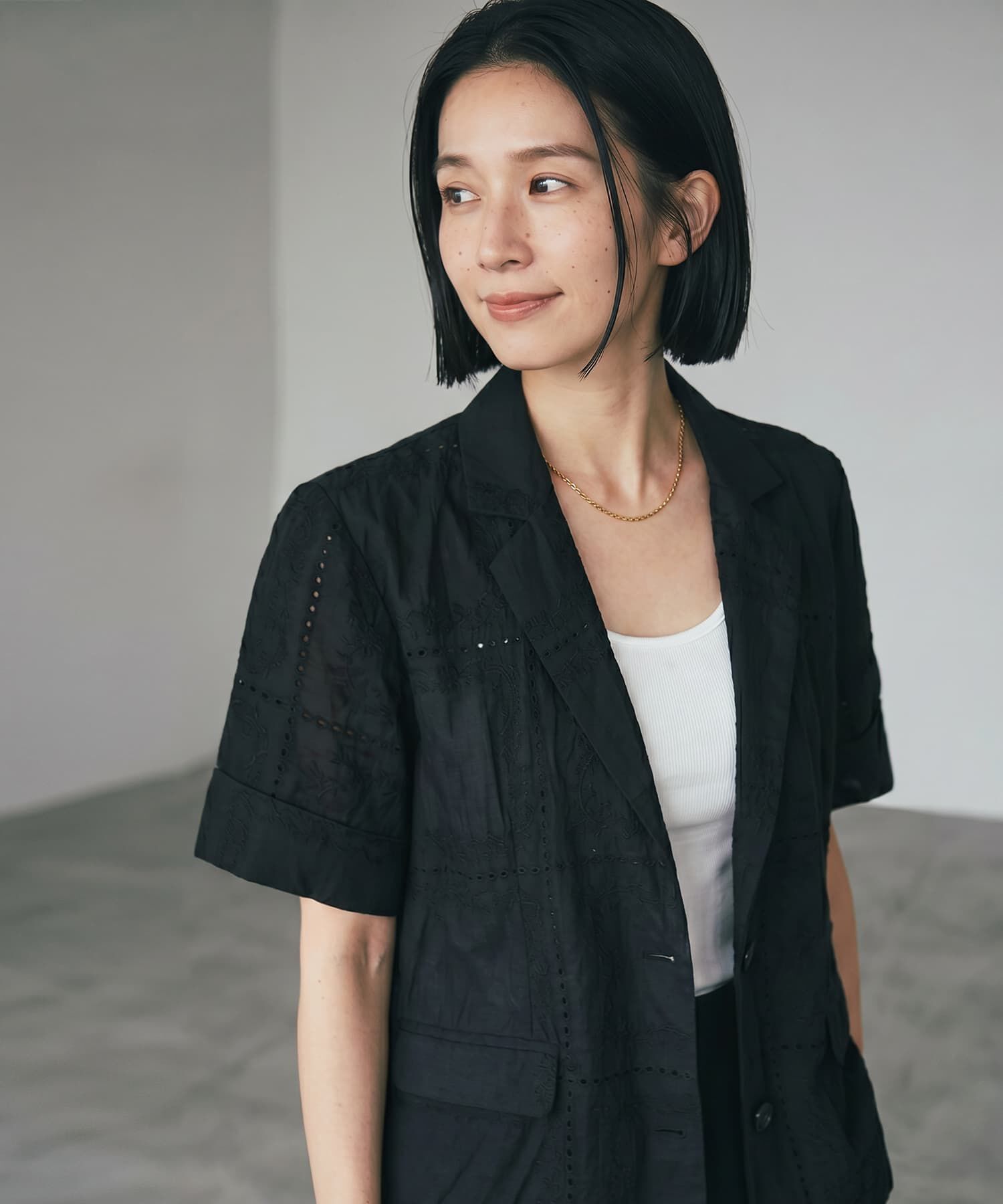 STYLE DELI「【BLK001】パッチワークシアーレーステーラードジャケット」|テーラードジャケット|