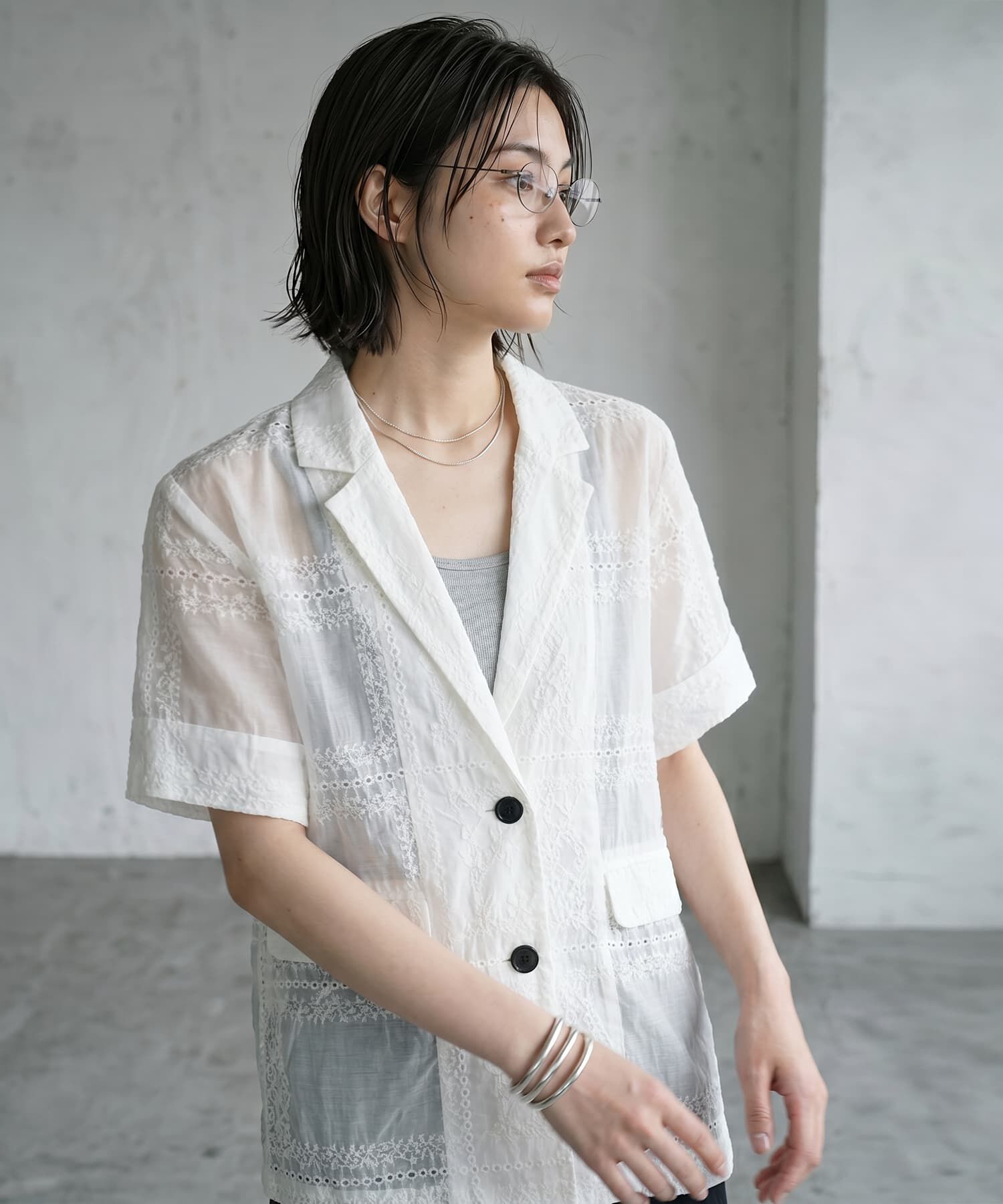 STYLE DELI「【BLK001】パッチワークシアーレーステーラードジャケット」|テーラードジャケット|