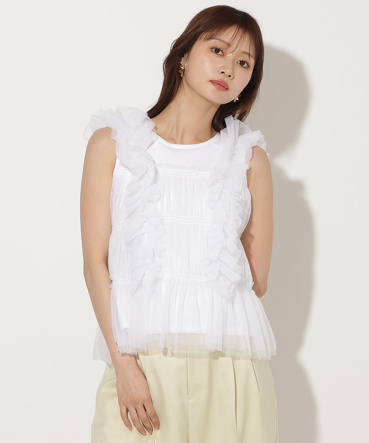 アンドクチュール「チュールレイヤードノースリーブＴシャツ」|Tシャツ・カットソー|