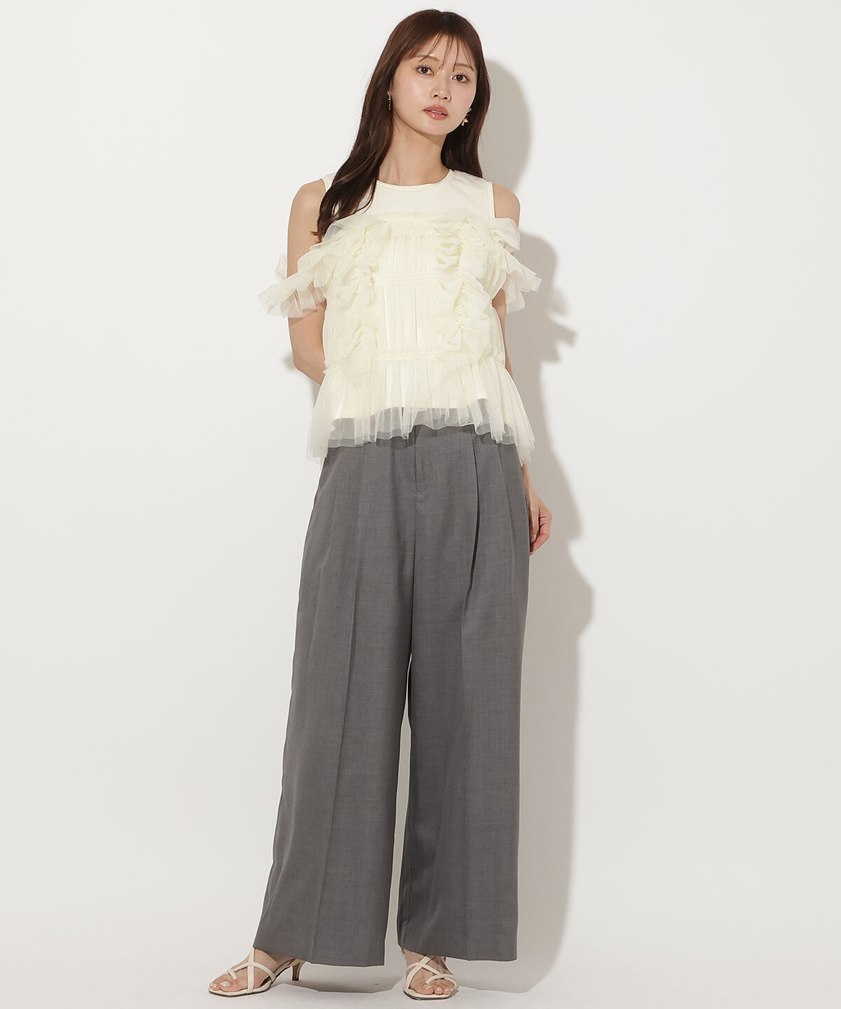 アンドクチュール「チュールレイヤードノースリーブＴシャツ」|Tシャツ・カットソー|