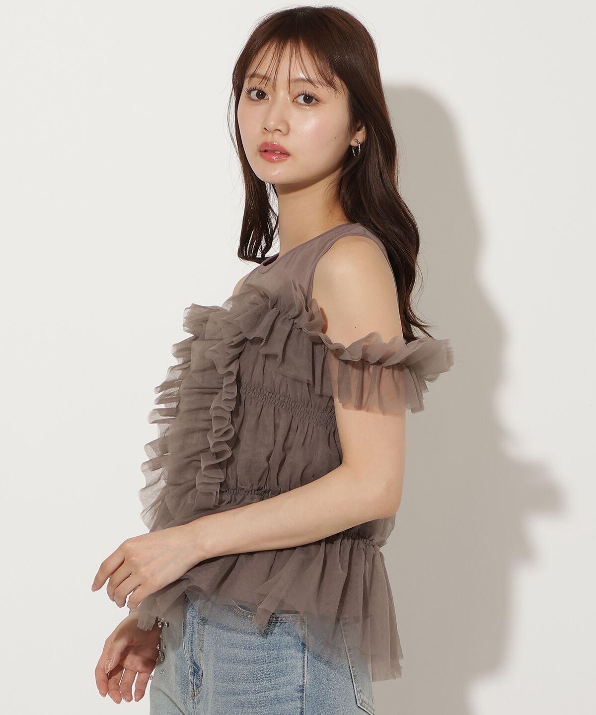 アンドクチュール「チュールレイヤードノースリーブＴシャツ」|Tシャツ・カットソー|