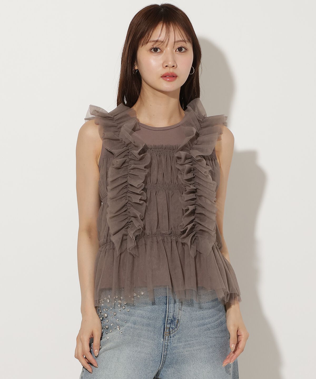 アンドクチュール「チュールレイヤードノースリーブＴシャツ」|Tシャツ・カットソー|