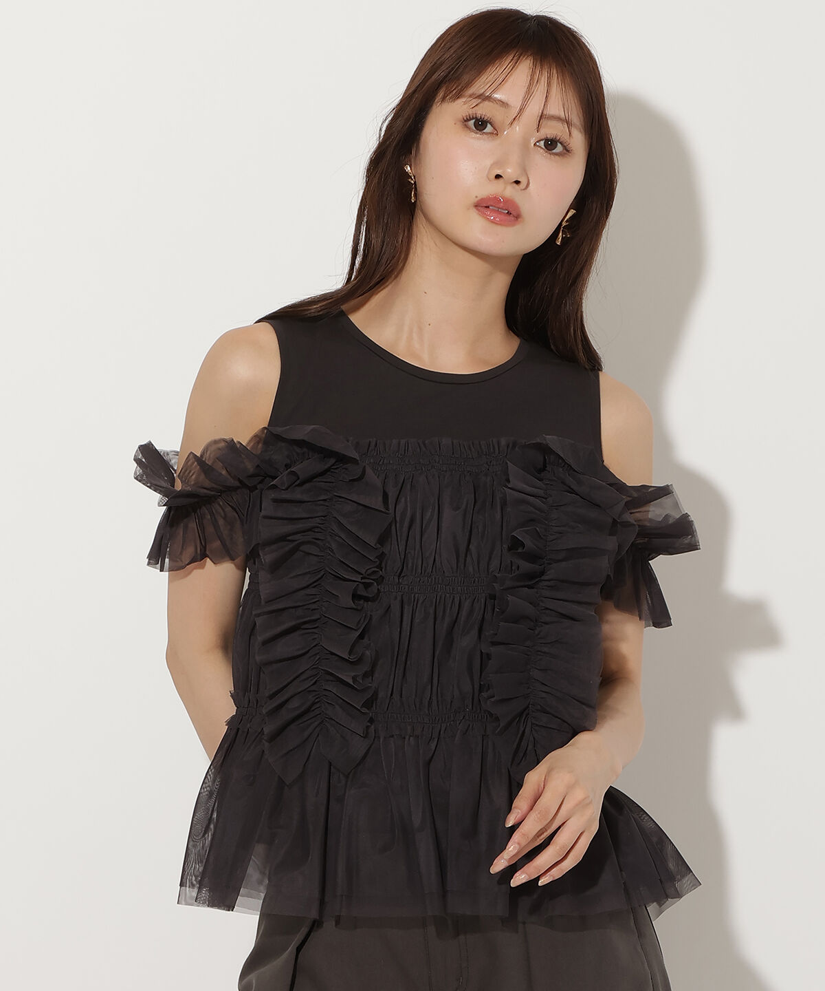 アンドクチュール「チュールレイヤードノースリーブＴシャツ」|Tシャツ・カットソー|ﾁｬｺｰﾙｸﾞﾚｰ