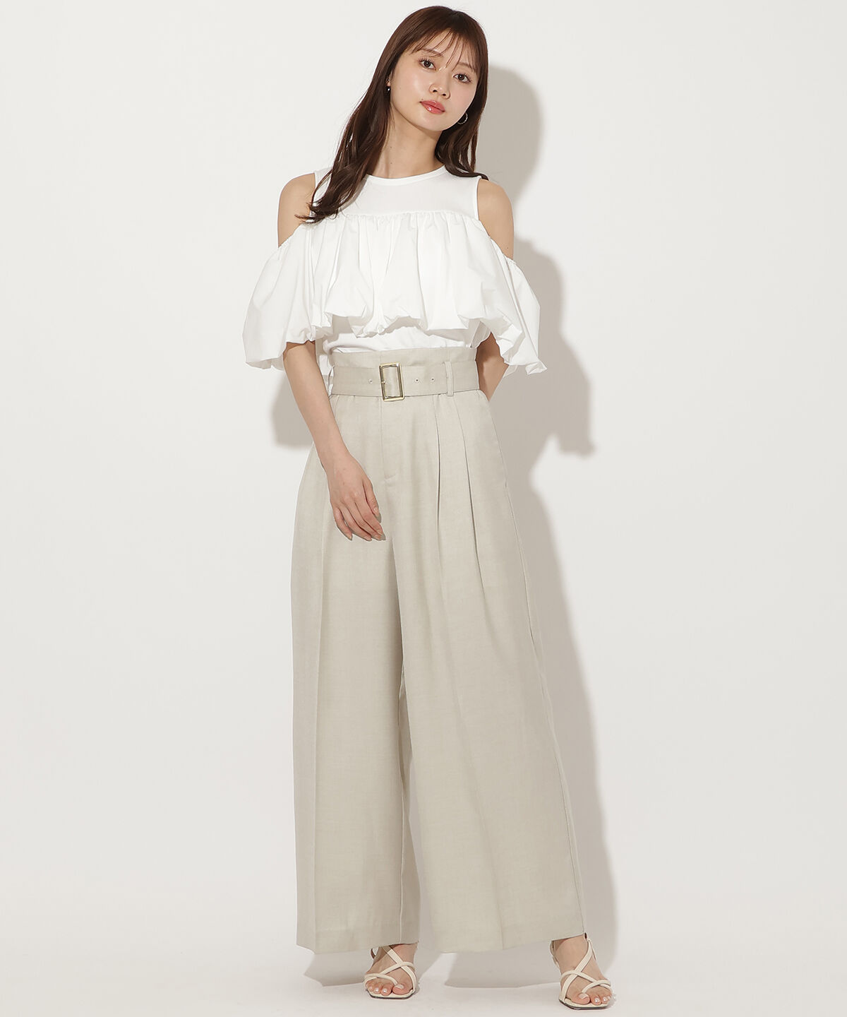 アンドクチュール「ベルト付きハイウエストワイドパンツ」|その他|