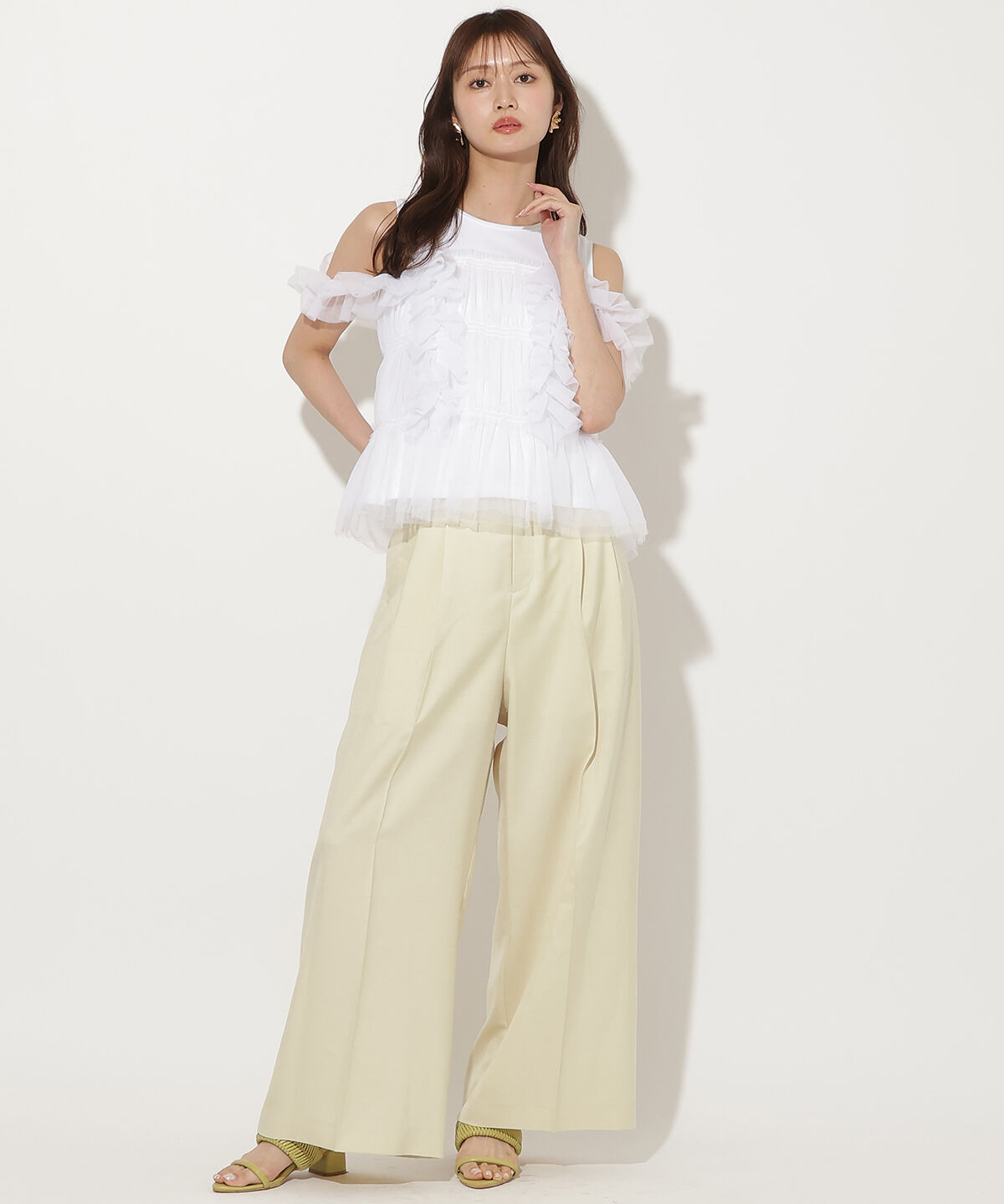 アンドクチュール「ベルト付きハイウエストワイドパンツ」|その他|イエロー