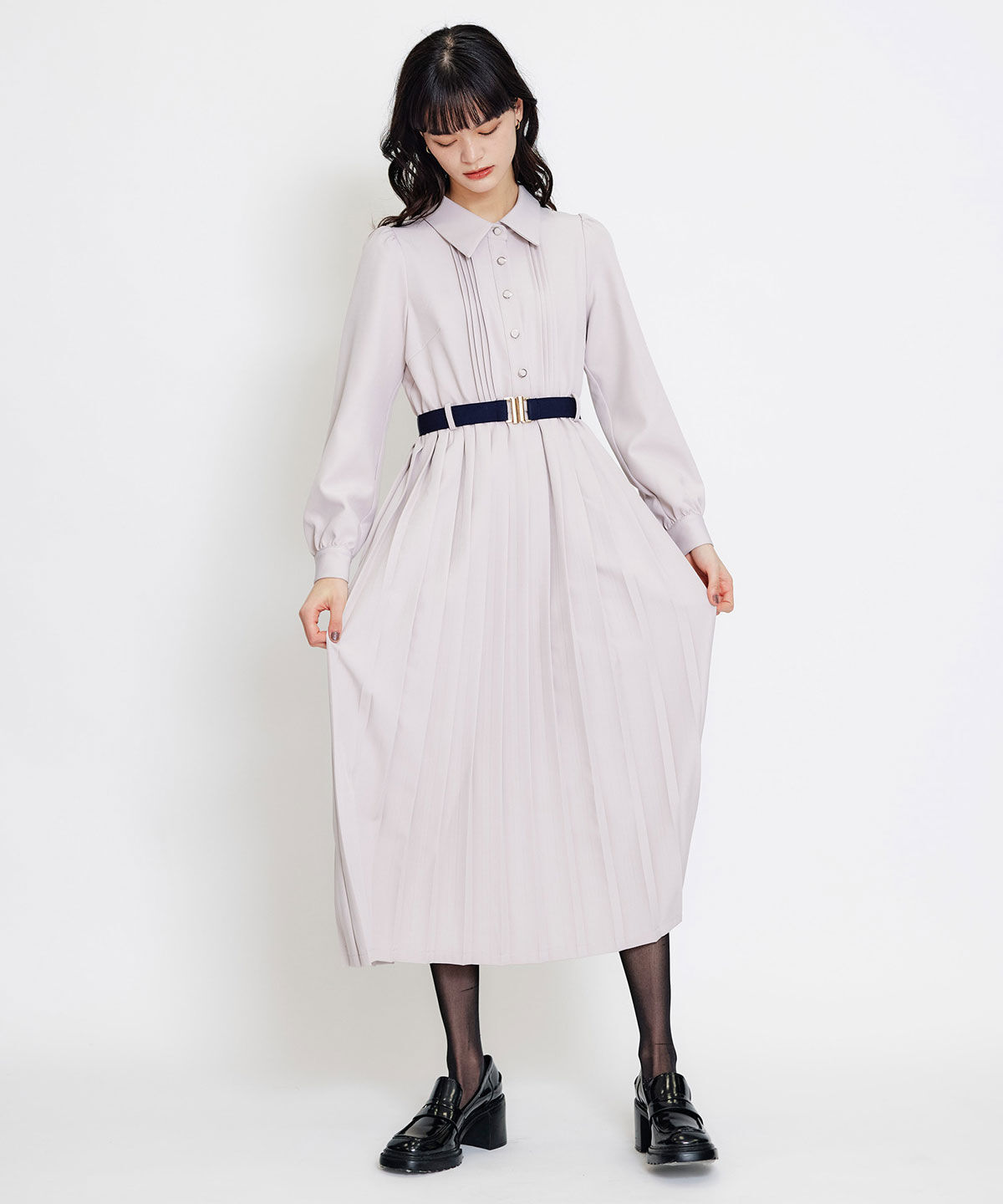 REDYAZEL「リボンタイプリーツロングシャツワンピース」|ワンピース|