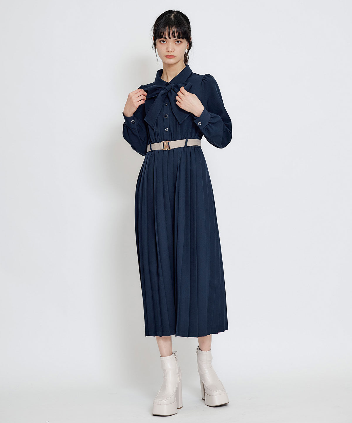 REDYAZEL「リボンタイプリーツロングシャツワンピース」|ワンピース|