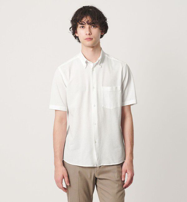 UNITED ARROWS「シアサッカー ショートスリーブ ボタンダウン シャツ COMFORT EASY―MODEL 抗菌防臭」|シャツ・ブラウス|WHITE