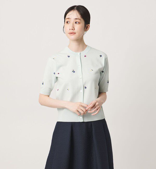 UNITED ARROWS「フラワー エンブロイダリー ショートスリーブ カーディガン ‐ウォッシャブル‐」|カーディガン|LT.BLUE