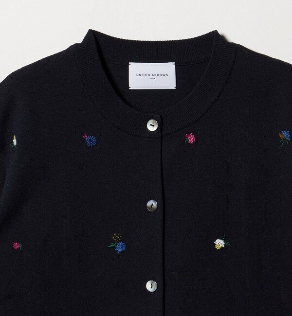 UNITED ARROWS「フラワー エンブロイダリー ショートスリーブ カーディガン ‐ウォッシャブル‐」|カーディガン|