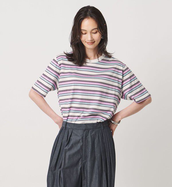 UNITED ARROWS「マルチボーダー ハーフスリーブ Tシャツ」|Tシャツ・カットソー|