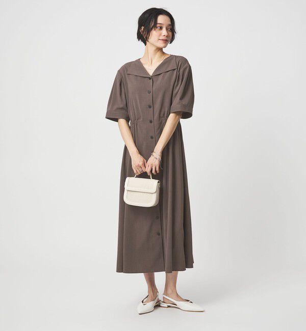 UNITED ARROWS green label relaxing「Vカラー フレア ボタン ワンピース」|ワンピース|DK.BROWN