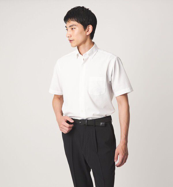 UNITED ARROWS green label relaxing「ポリエステル ラッカン ソリッド スタンダード スナップ ボタンダウン 半袖 シャツ -ストレッチ・イージー」|シャツ・ブラウス|WHITE