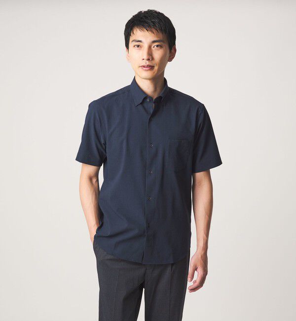UNITED ARROWS green label relaxing「ポリエステル ラッカン ソリッド スタンダード スナップ ボタンダウン 半袖 シャツ -ストレッチ・イージー」|シャツ・ブラウス|