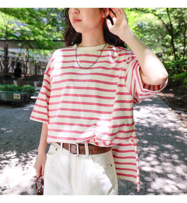 BEAMSBOY「ボーダー ビッグ ショートスリーブ」|Tシャツ・カットソー|IVORY/PINK