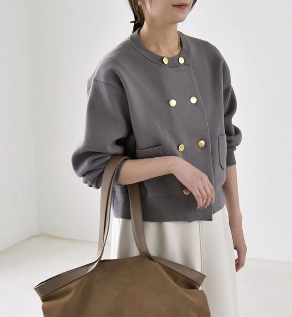 quaranciel「《一部追加予約》quaranciel:〈手洗い可能〉ノーカラー ダブル ボタン ジャケット カーディガン」|カーディガン|