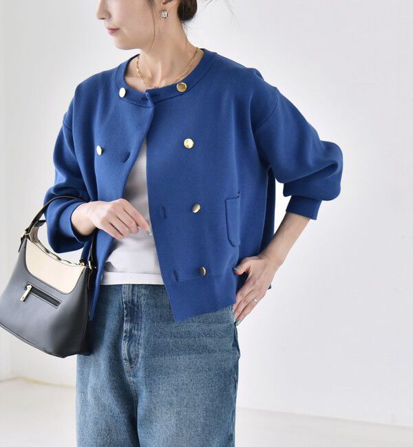quaranciel「《一部追加予約》quaranciel:〈手洗い可能〉ノーカラー ダブル ボタン ジャケット カーディガン」|カーディガン|
