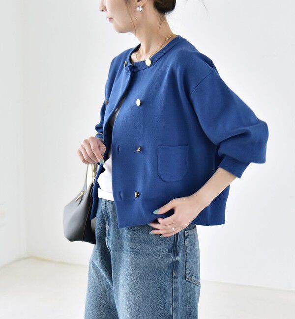 quaranciel「《一部追加予約》quaranciel:〈手洗い可能〉ノーカラー ダブル ボタン ジャケット カーディガン」|カーディガン|