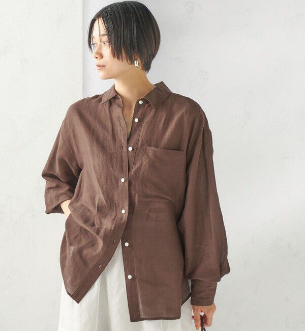 SHIPS for women「【実力派ベーシック】〈手洗い可能〉IMPERIAL LINEN 混 オーバー サイズ シャツ」|シャツ・ブラウス|ブラウン