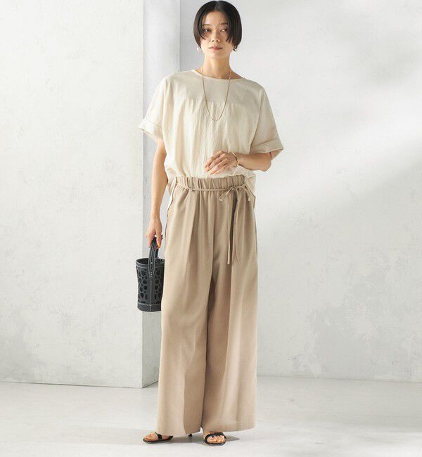SHIPS for women「〈接触冷感/防シワ/洗濯機可能〉麻調 ウエスト リボン インタック イージー パンツ」|その他|